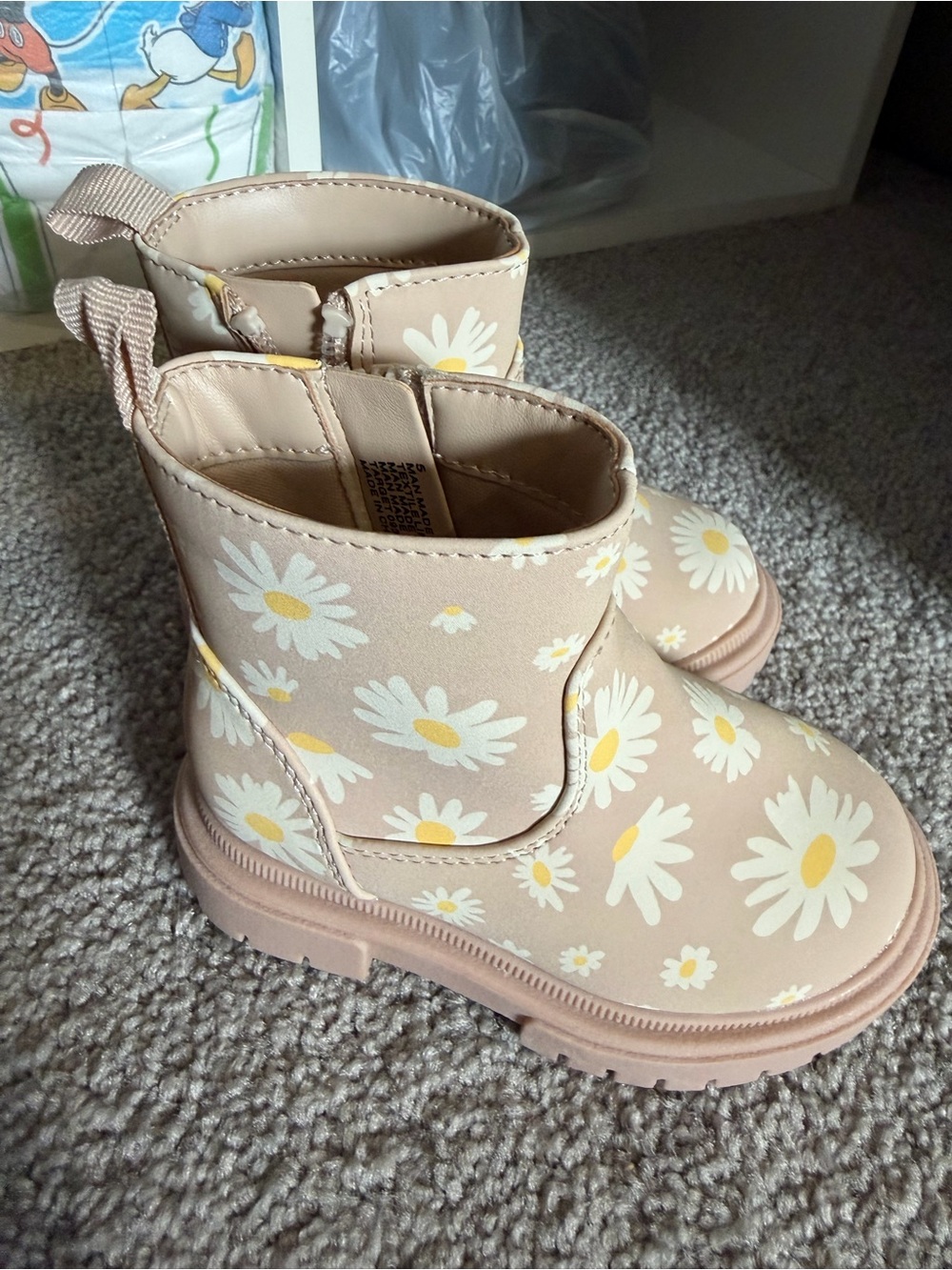 Kids Daisy Print Beige Ankle Boots